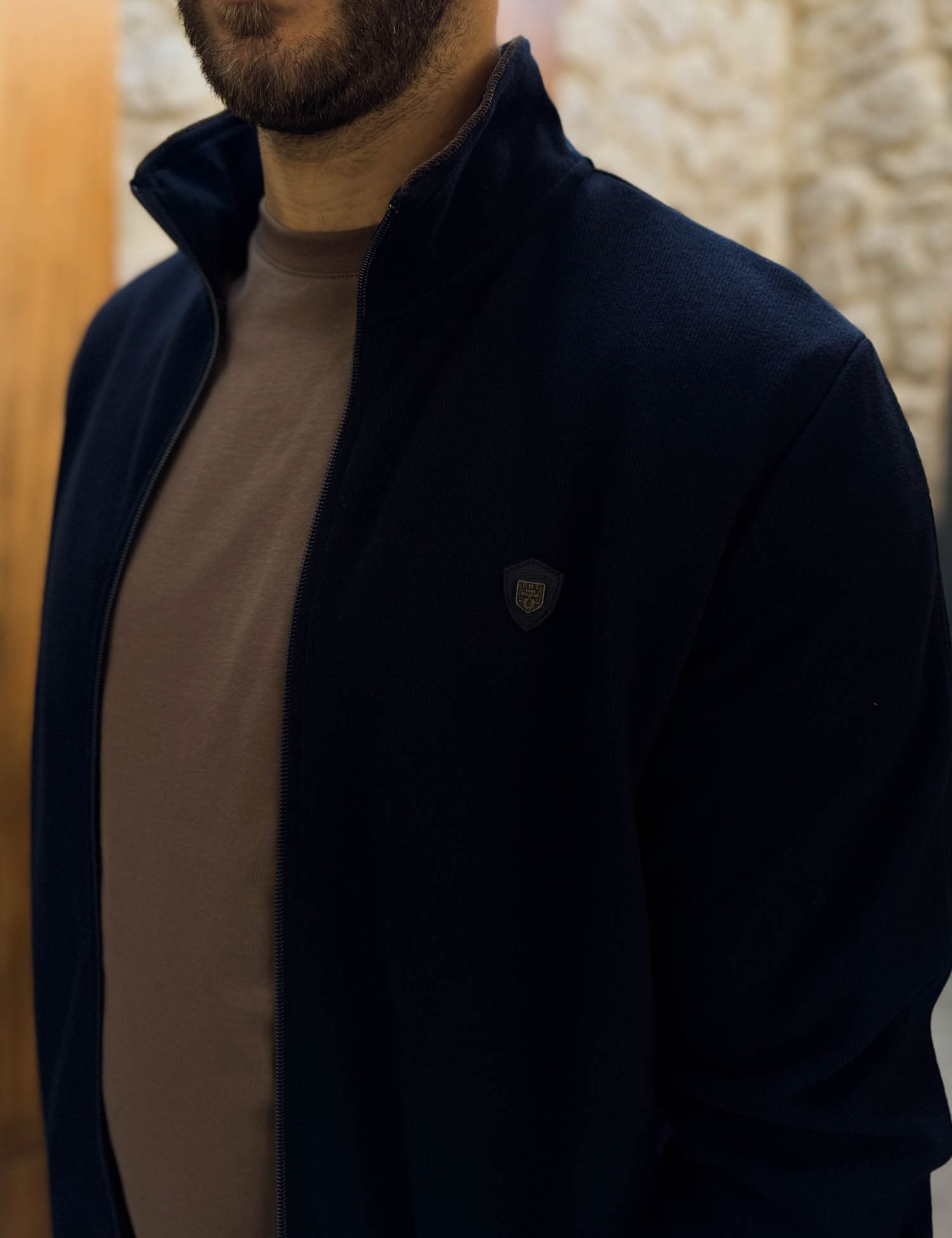 Everbest ανδρική Plus Size μπλε navy ζακέτα με ριπ ύφασμα 261038 φωτογραφία